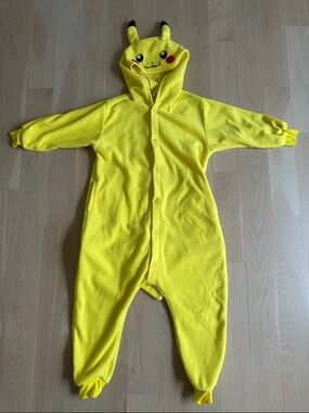 Yellow Pikachu-Inspired Kids One-Piece Hooded Pajamas